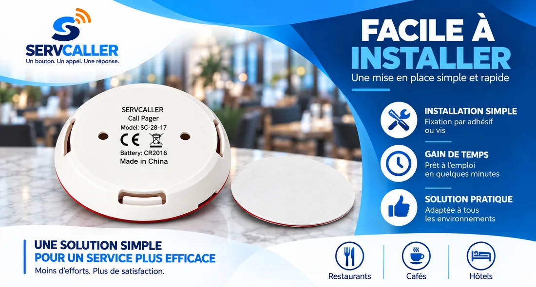 Dos du bouton d'appel SERVCALLER et son adhésif de fixation