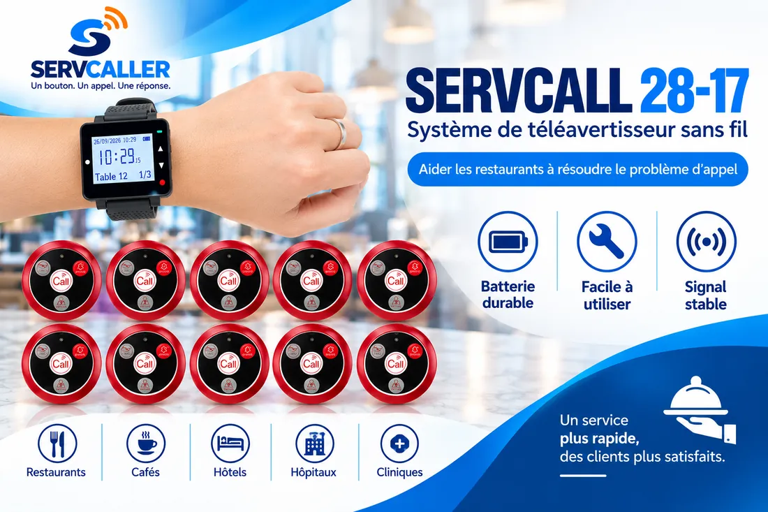 Système SERVCALL 28-17 : une montre réceptrice et dix boutons d'appel